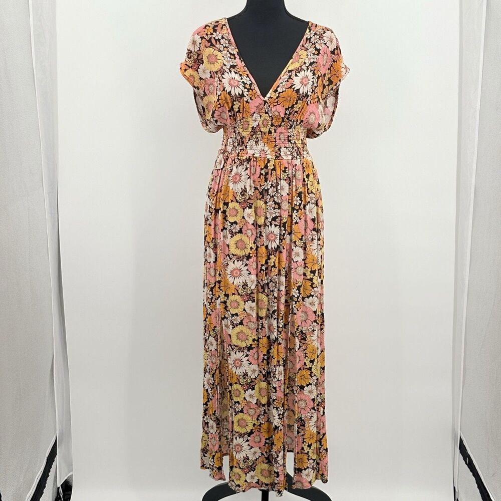Navena Rae Floral Maxi Blouson Dress Medium Garden Fairy Party Summer Boho Airy